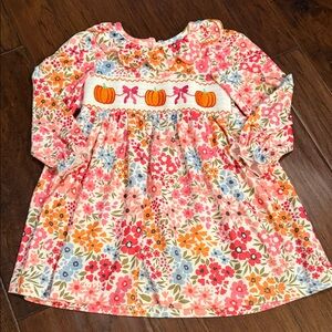 Girls' Floral Pumpkin Smocked Dress - Pink & Orange